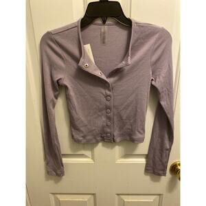 Brand New Outdoor Voices Women's Small Grey Ribbed Cropped Cardigan Top